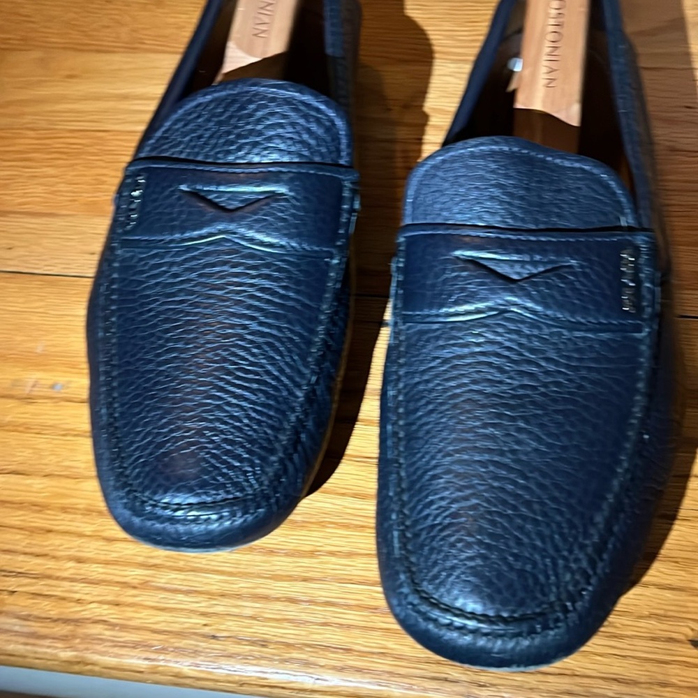 Prada, Men’s Pebbled-Leather Driving Loafer, Size 10, Navy